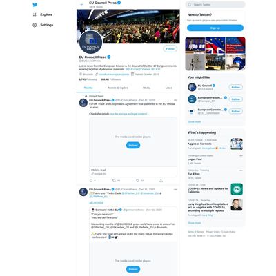 Web Commodore certified snapshot of https://twitter.com/EUCouncilPress taken at 2021-01-03 09:31:31